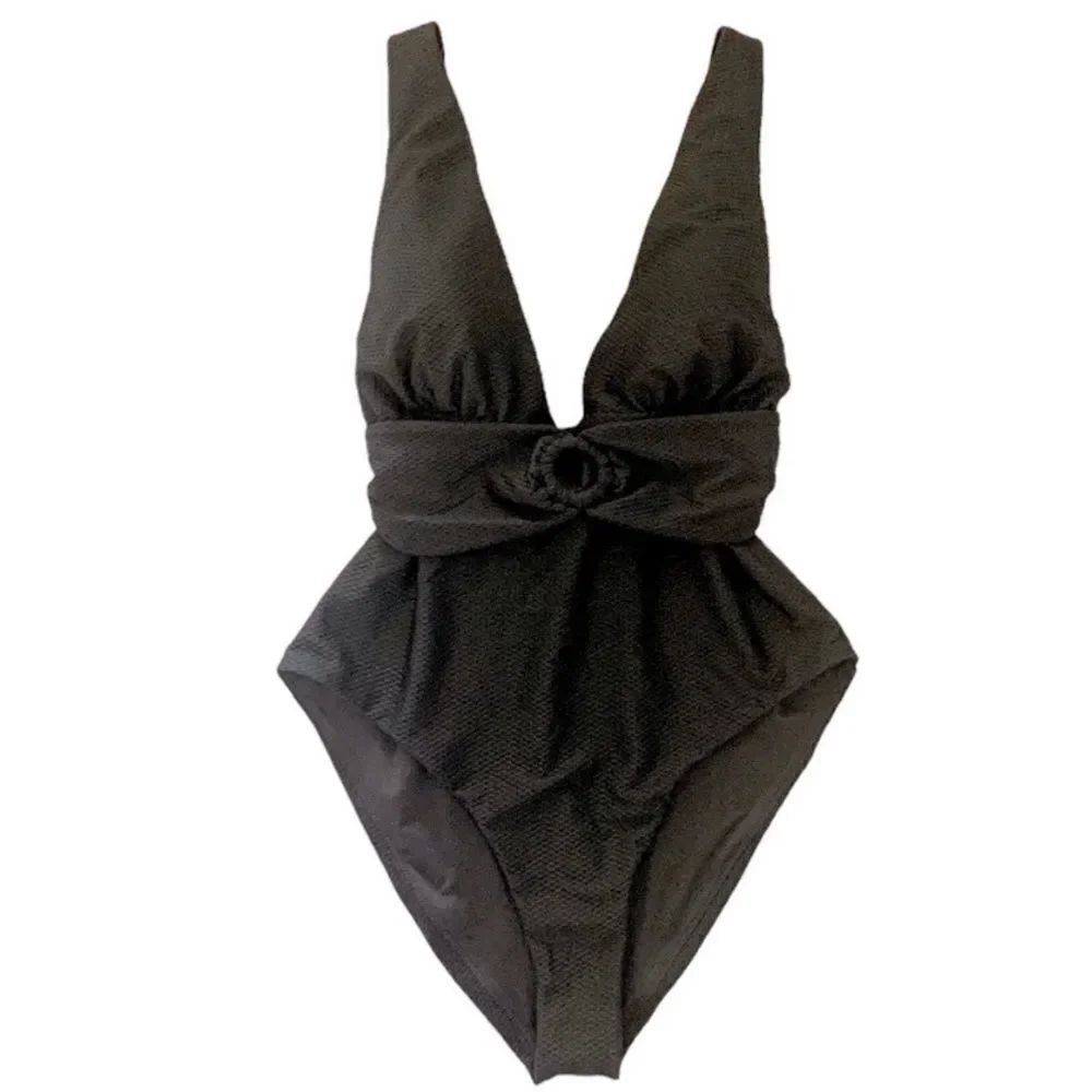 CHELSEA28 Black Belted Textured One Piece Swimsuit